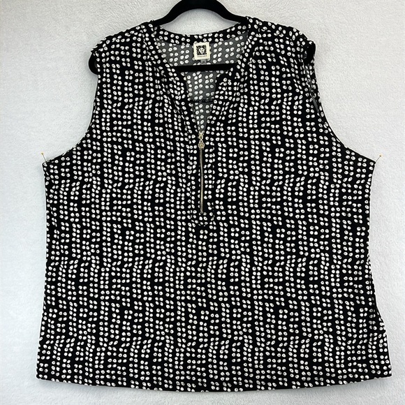 Anne Klein Women’s Top Sz 3X Black & White Polyester/Elastane Knit Zip Front EUC - Picture 1 of 10